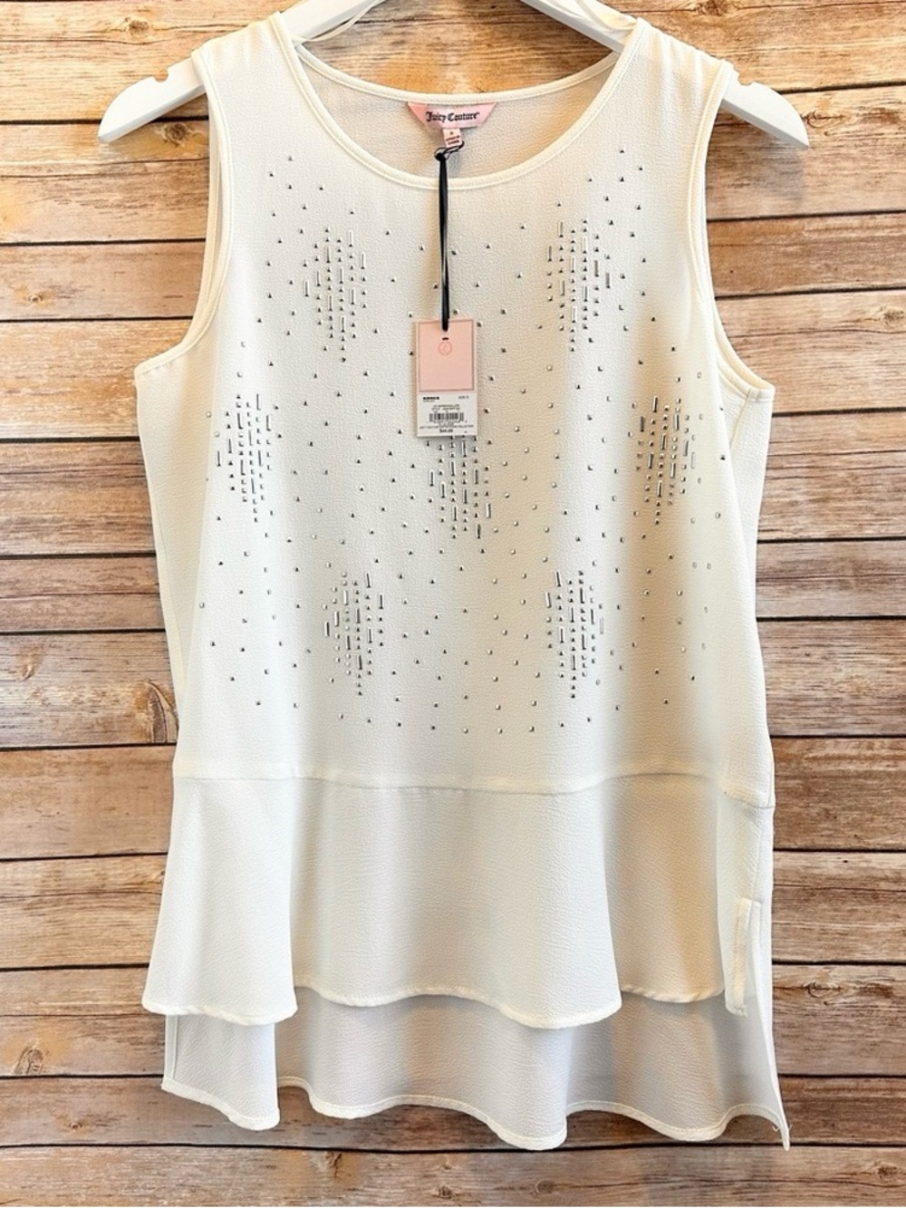 Juicy Couture Cream Sleeveless Embellished Peplum Tank